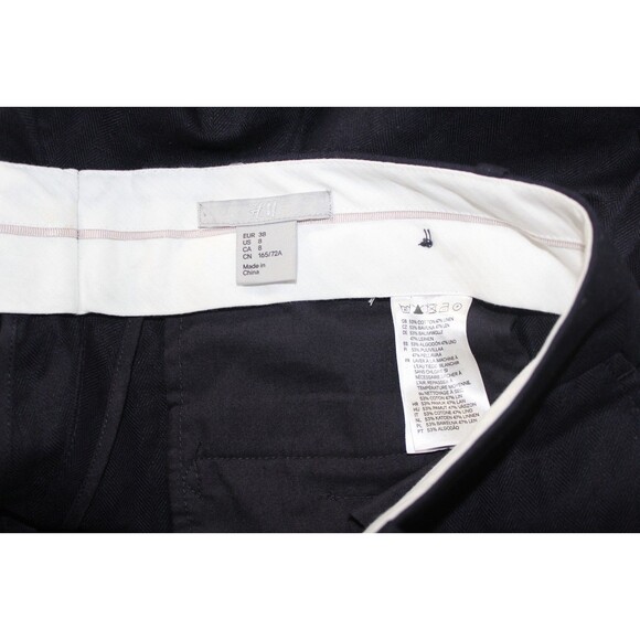 H&M Flare Leg Navy Blue Cotton Linen Blend Dress Pants Women's Size 8 - Picture 6 of 7